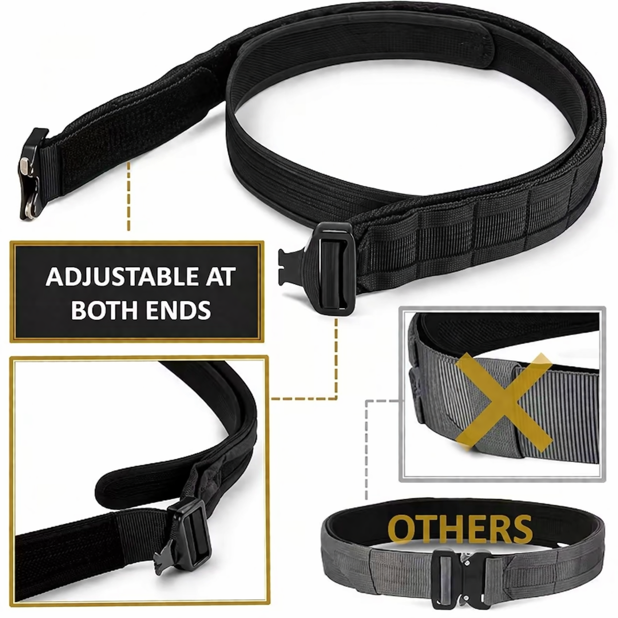 Ceinture tactique MOLLE avec ceinture intérieure et boucle métallique - 130 cm