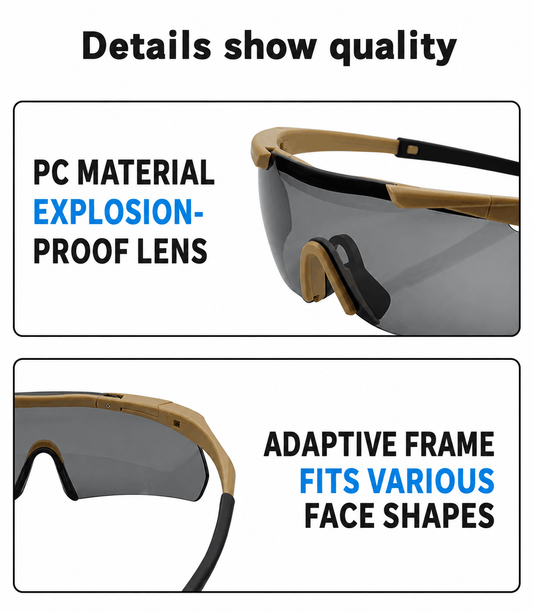 Lunettes de protection tactiques UV avec 3 lentilles interchangeables – résistantes aux chocs