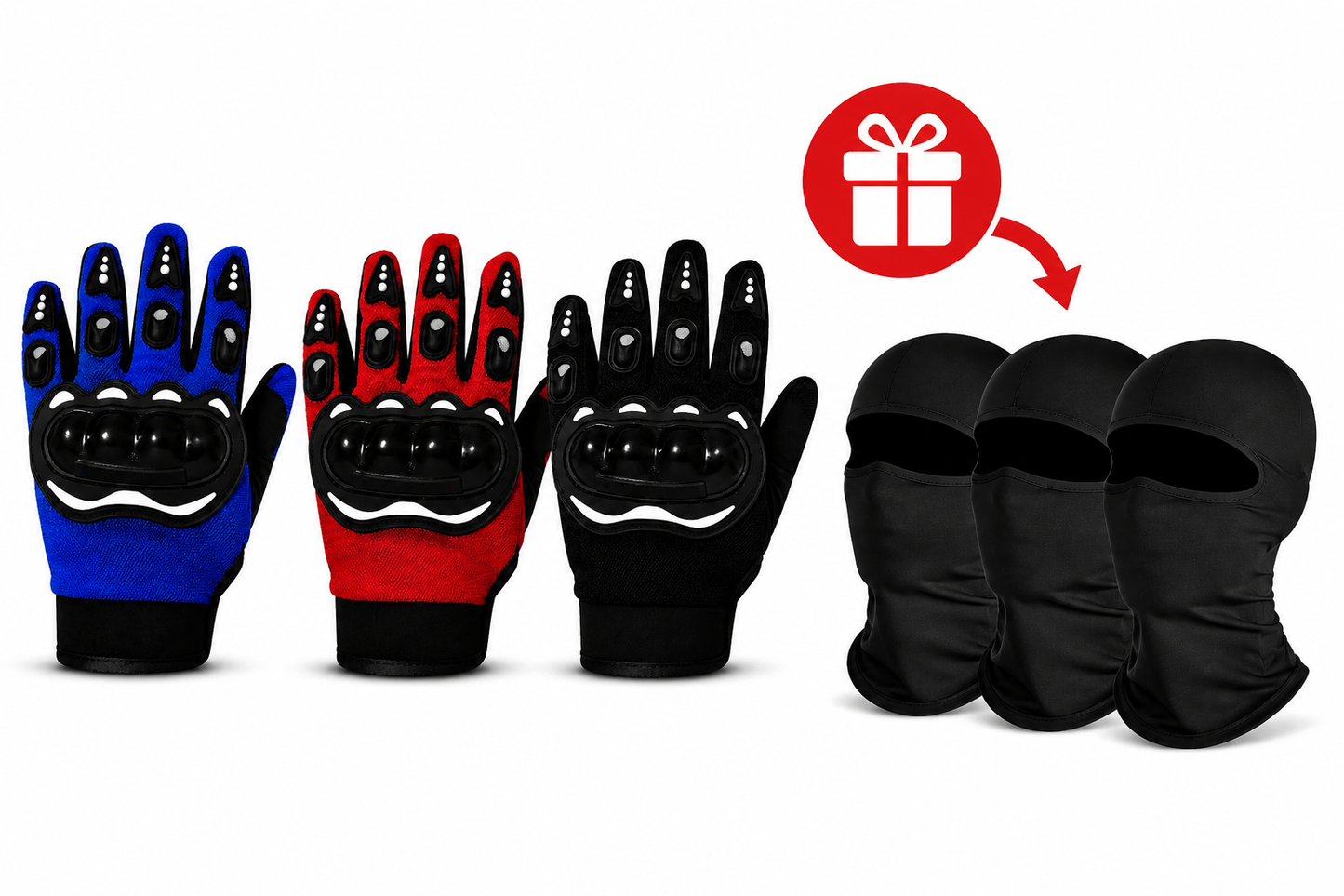 Pack promo : Gants moto avec protections rigides + 3 bonnets
