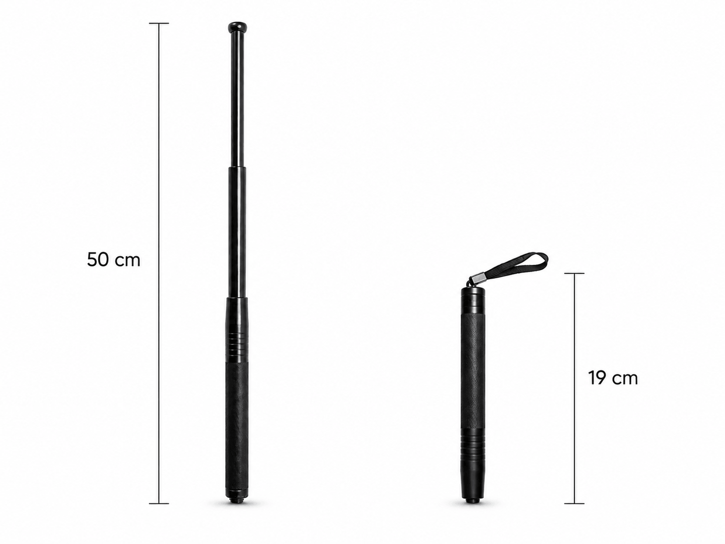 Bâton télescopique en acier Black Airsoft DEFENDER 50 cm avec étui en cuir