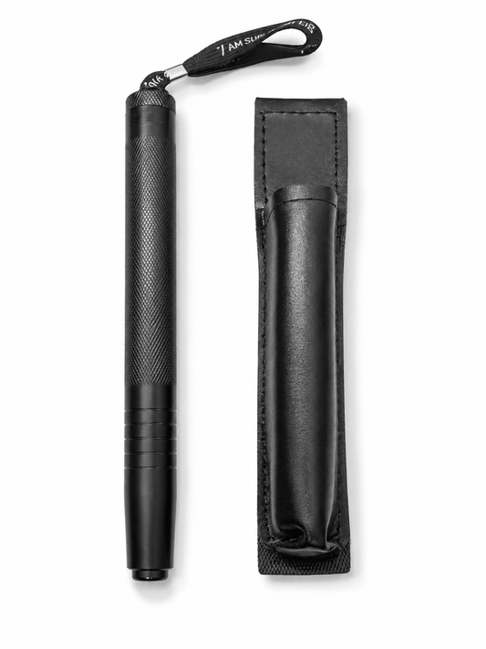 Bâton télescopique en acier Black Airsoft DEFENDER 50 cm avec étui en cuir