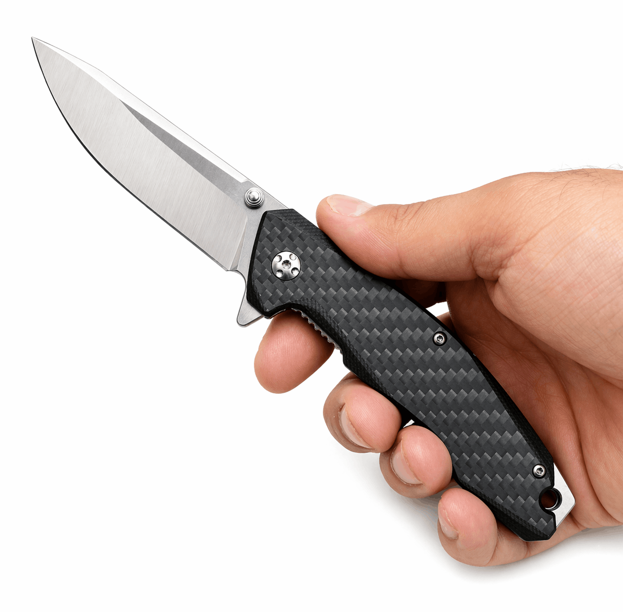 Couteau pliant Black Airsoft avec manche en carbone