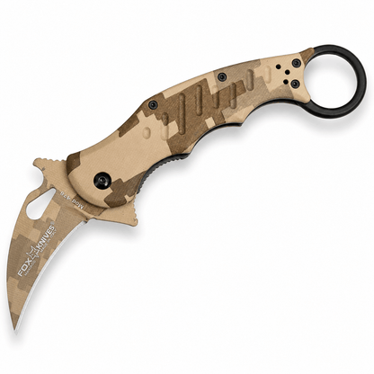 Karambit Fox Knives N690Co Desert Camo összecsukható kés, 19,5 cm