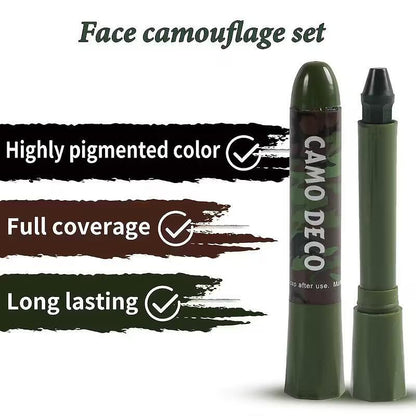 Crème de camouflage pour visage – 3 bâtons pour camouflage tactique