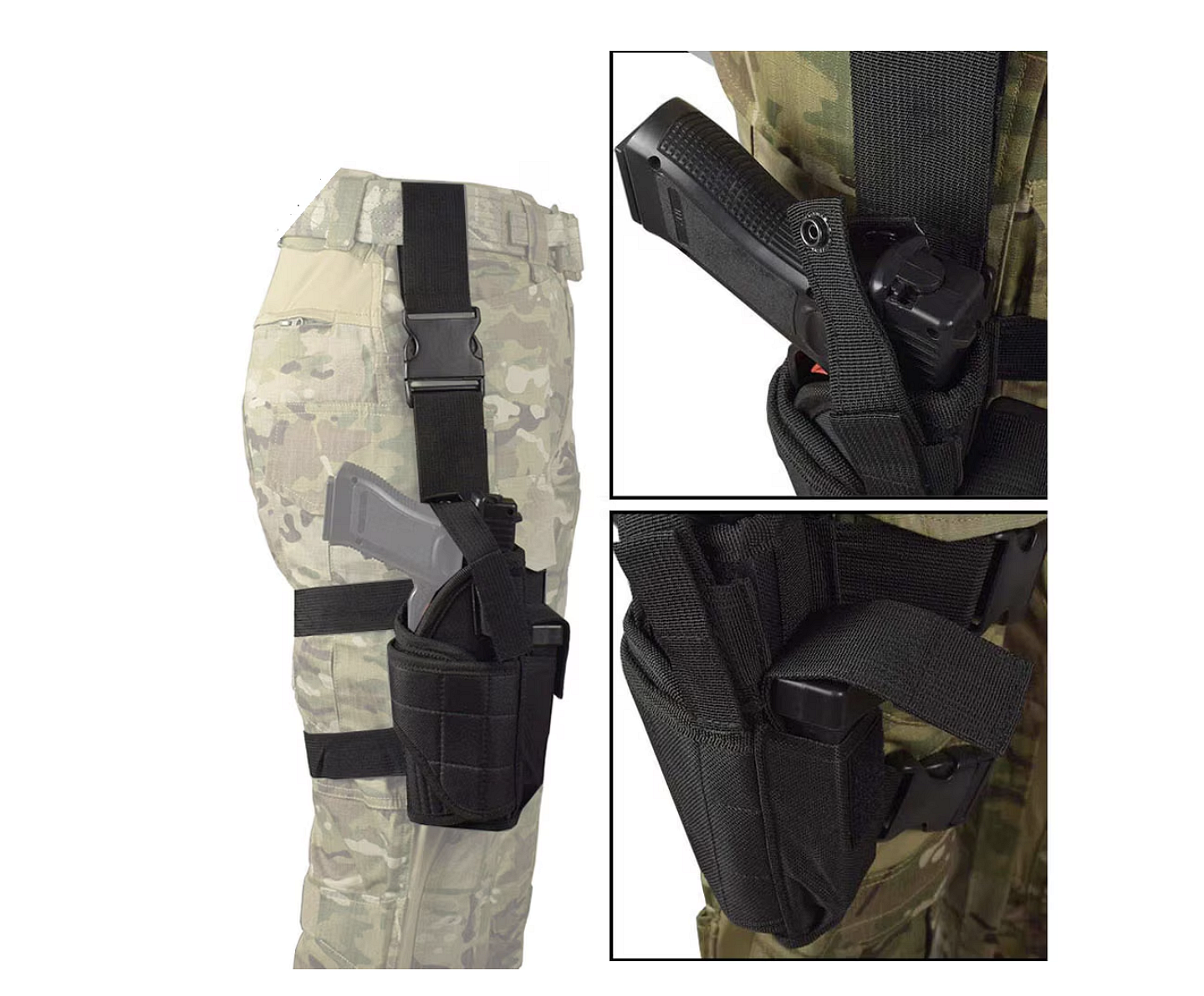 Étui de cuisse réglable, cuisse droite, noir