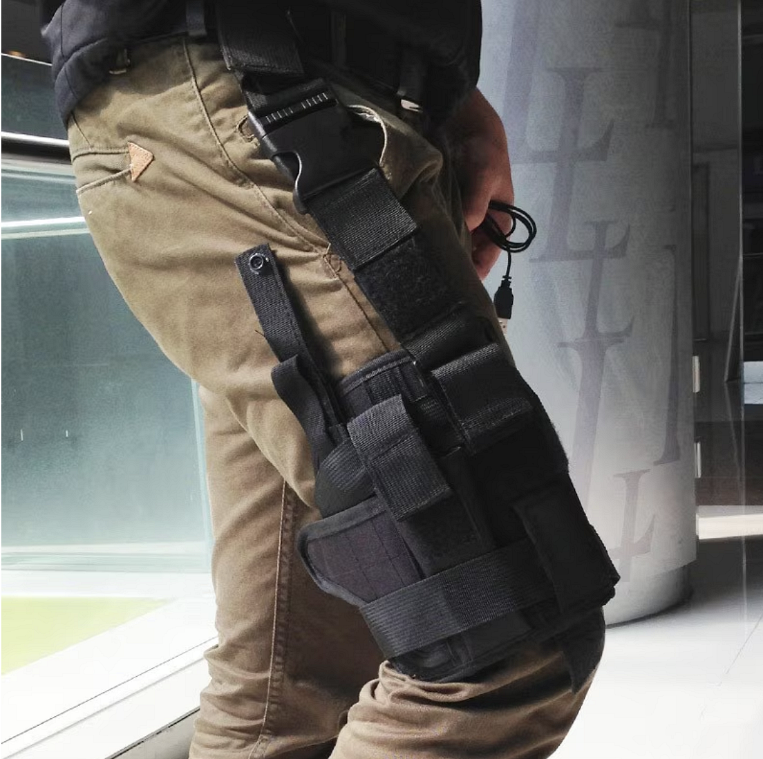 Étui de cuisse réglable, cuisse droite, noir