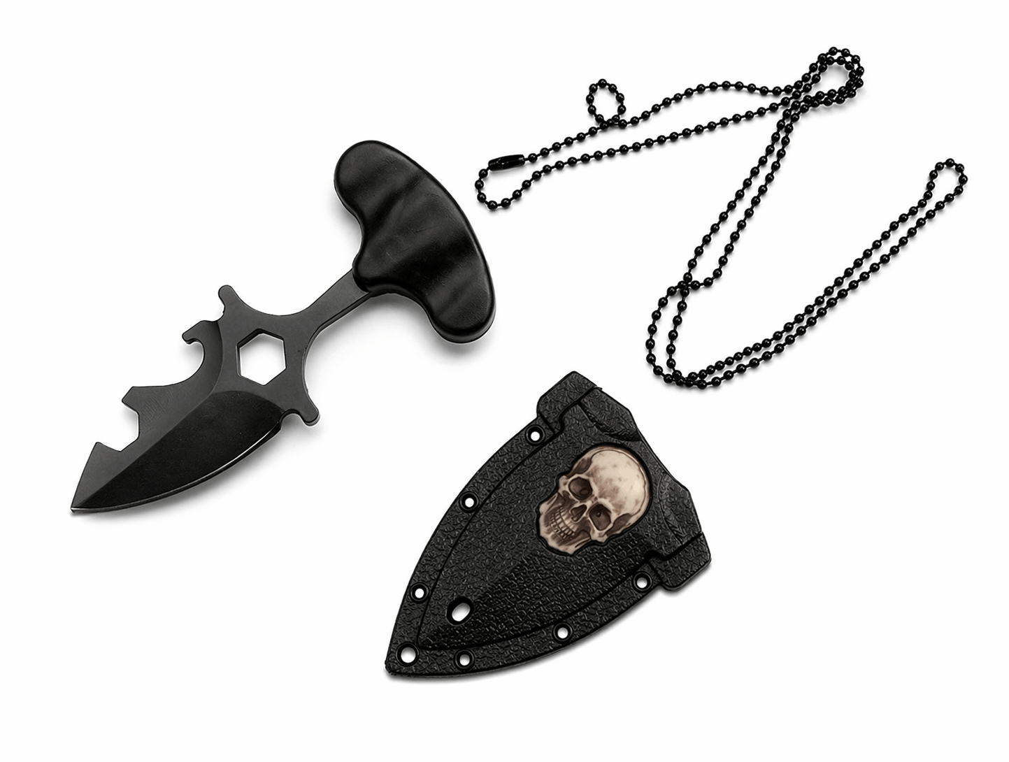 🎁 Couteau pour cou avec étui et chaîne tête de mort (100% offert)