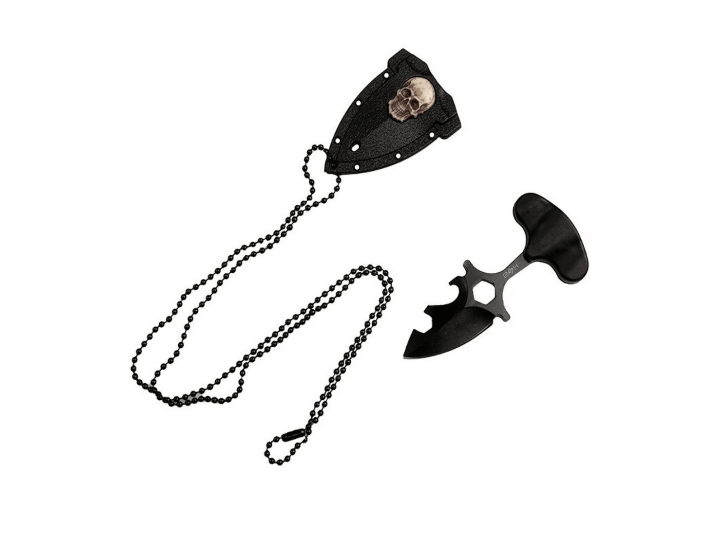 Couteau de cou avec étui et chaîne tête de mort