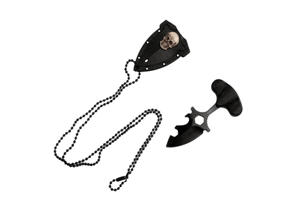 Couteau de cou avec étui et chaîne tête de mort