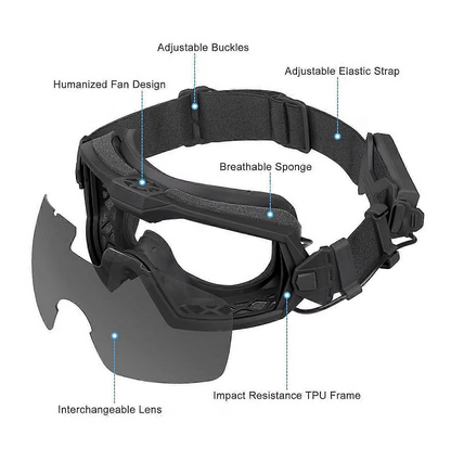 Masque de protection tactique, lunettes avec ventilateur intégré, anti-buée