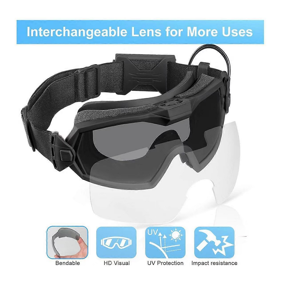 Masque de protection tactique, lunettes avec ventilateur intégré, anti-buée
