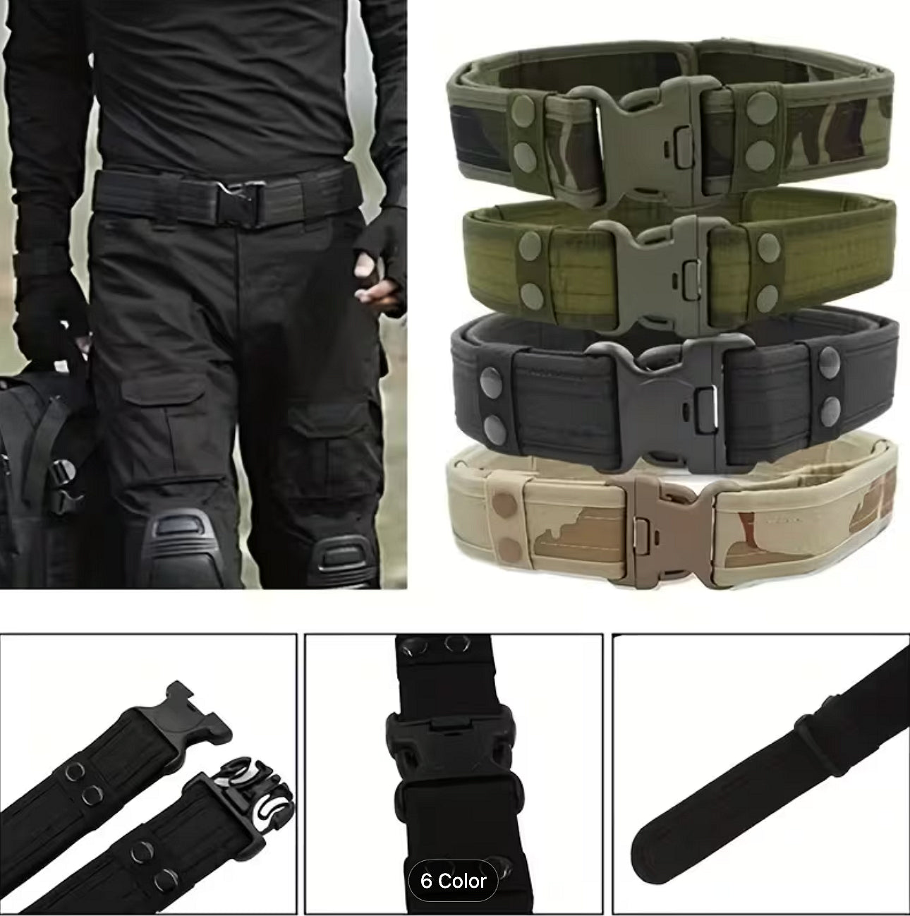 Ceinture tactique large 5 cm avec boucle rapide, 125 cm