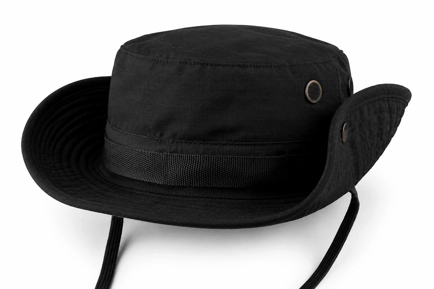Chapeau tactique Black Airsoft BOONIE – avec cordon et aérations