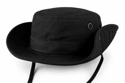 Chapeau tactique Black Airsoft BOONIE – avec cordon et aérations