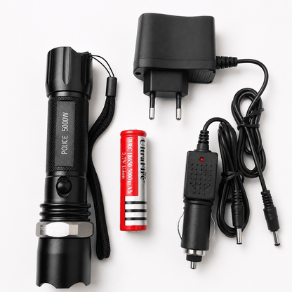 Lampe LED tactique POLICE 5000W Black Airsoft kit avec chargeur voiture