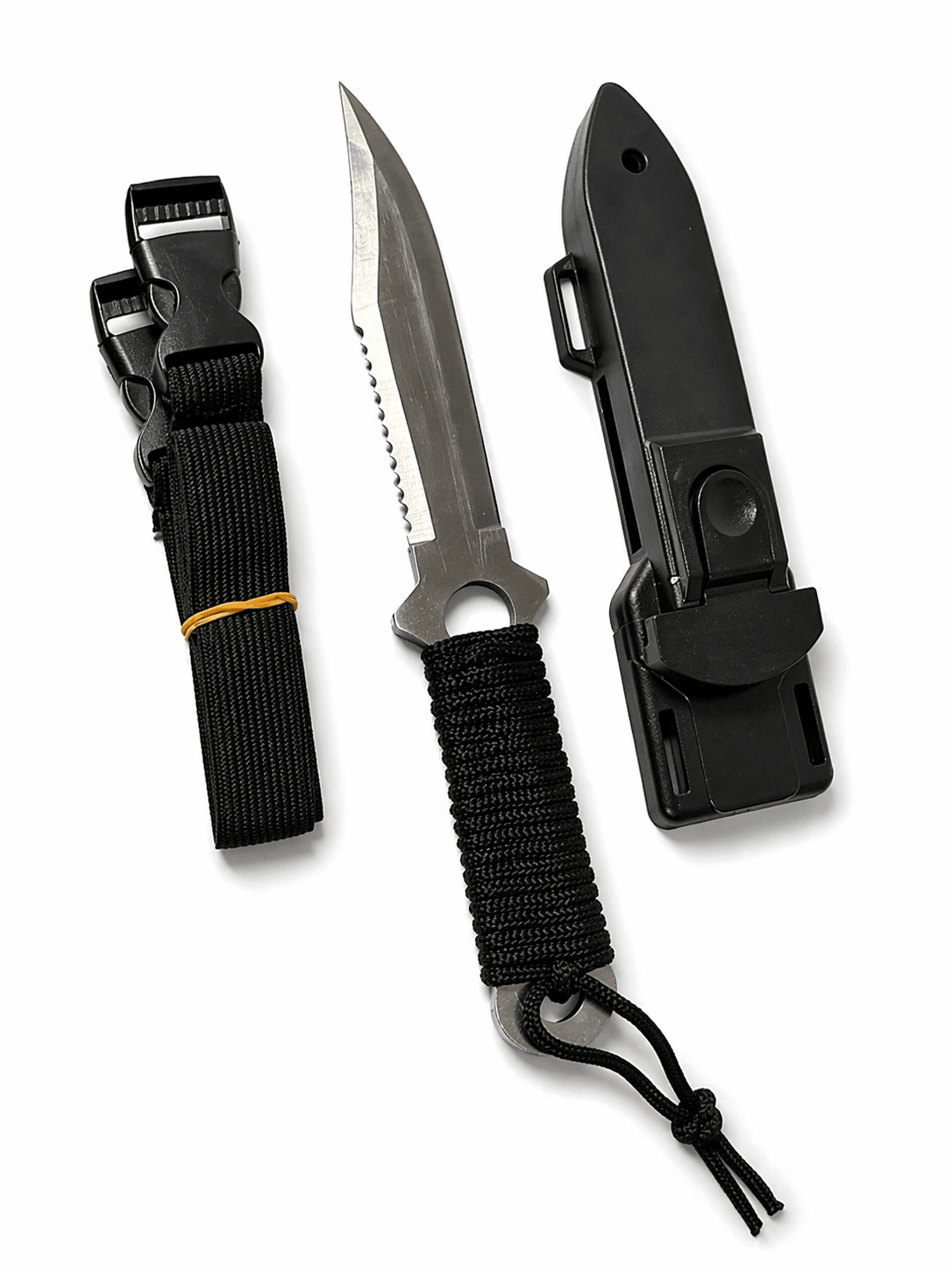 Couteau tactique Black Airsoft pour port dissimulé avec étui et sangles élastiques