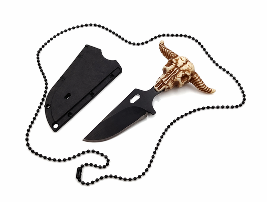 Couteau de cou avec étui et pendentif tête de taureau