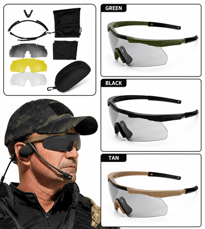 Lunettes de protection tactiques UV avec 3 lentilles interchangeables – résistantes aux chocs